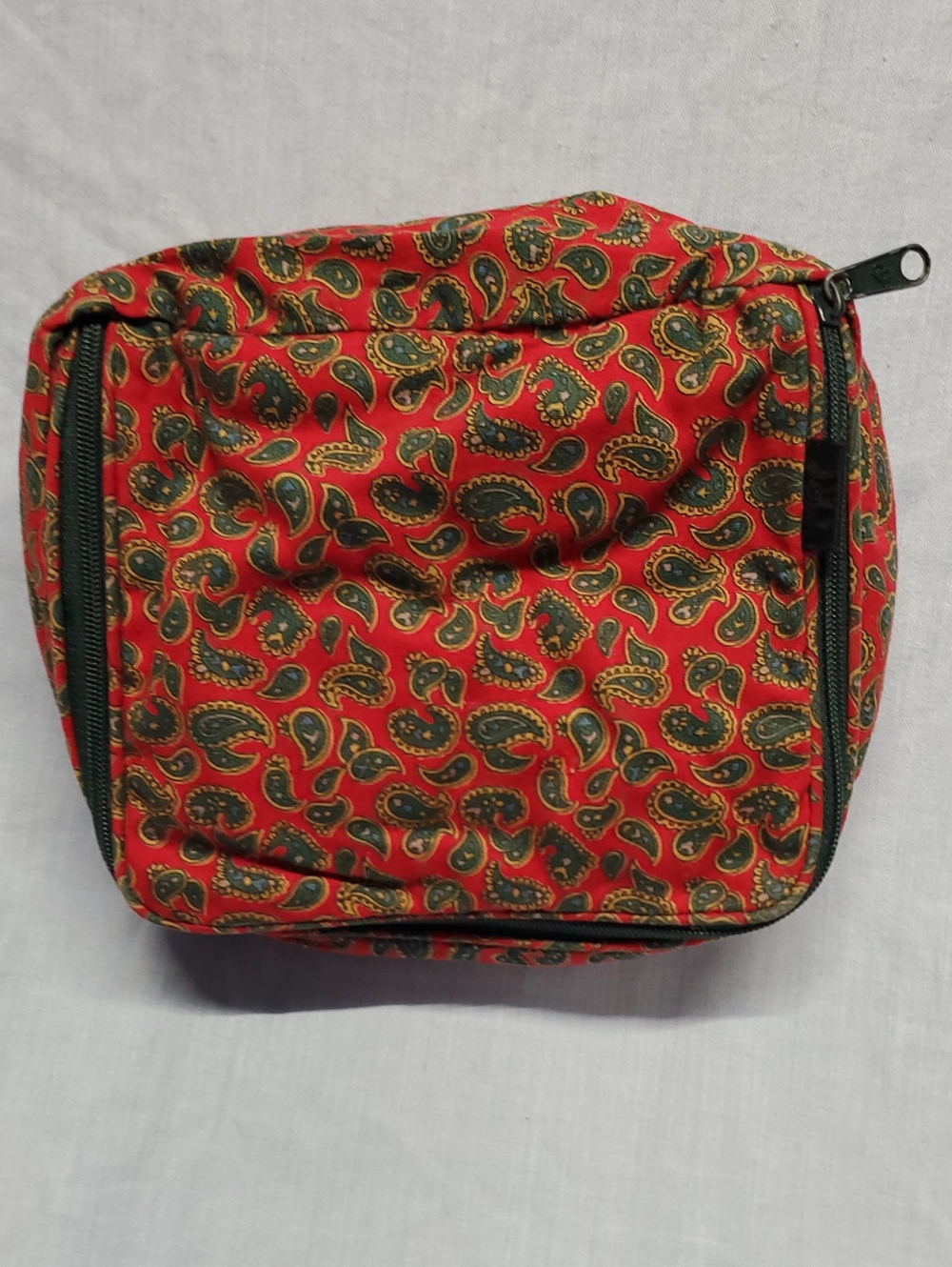 Red Paisley Cosmetic Pouch with Green Accents